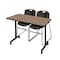 Regency Kobe Mobile T-Base Training Table W/ 2 Zeng Stack Chairs, 48 in W, 24 in L, Noble Oak MKTRCC4824NO44BK - alternate 1