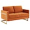 Leisuremod Lincoln Upholstered Velvet Loveseat with Gold Frame, Orange Marmalade LA55OR - alternate 1
