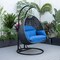 Leisuremod Mendoza Charcoal Wicker Hanging 2 person Egg Swing Chair with Blue Cushions MSCCH-53BU - alternate 9