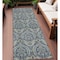 Homeroots 8' Runner Blue and Cream Damask Washable Non Skid Indoor Outdoor Runner Rug 563863 - alternate 1