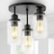 Jonathan Y Jonah 12" 3-Light Bohemian Farmhouse Iron/Seeded Glass LED Semi Flush Mount, Black/Clear JYL7556A - alternate 7