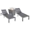 Leisuremod Marlin Grey Aluminum Patio Chaise Lounge Chair Set of 2 with Square Fire Pit Table, Black MLGRCF21-77BL2 - alternate 1