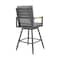 Armen Living Crown Outdoor Patio Swivel Counter Stool in Black Aluminum with Wood Accent and Dark Gray Cushions LCCRSWBABLKDGRY26 - alternate 7