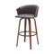 Homeroots 30" Gray And Wood Brown Faux Leather Swivel Bar Height Bar Chair 534421 - alternate 6
