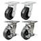 Hyw Products Heavy Duty Caster Set 5in Rubber on Cast Iron Wheels, 2 Swivel & 2 Swivel with Brake, 4PK 40-50S-A1-RC-2,40-50S-A1-RC-TB-2 - alternate 1