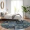 Homeroots 8' Blue Gray And Charcoal Round Geometric Washable Indoor Outdoor Area Rug 605021 - alternate 3
