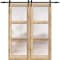 Sartodoors Sturdy Double Barn Door with Frosted Glass, Lucia 2552 Oak, 13FT Rail Hangers Heavy Set, Solid Pa LUCIA2552DB-DUB-3696 - alternate 1