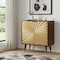Homeroots 32in Chestnut and Gold Solid Wood Textured Door Accent Cabinet With Two Doors 654281 - alternate 5