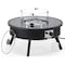 Leisuremod Walbrooke Outdoor Patio Aluminum Round Slats Design Fire Pit Side Table, Lid & Fire Glass, Black WBLS-29-GL - alternate 1