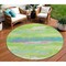 Homeroots 8' Lime Green And Sky Blue Round Abstract Washable Indoor Outdoor Area Rug 612517 - alternate 1