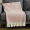 Homeroots 55" X 70" Dusty Rose And White Cotton Blend Woven Herringbone Plush Throw Blanket with Fringe 633084 - alternate 6