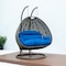 Leisuremod Beige Wicker Hanging 2 person Egg Swing Chair with Blue Cushions ESCBG-57BU - alternate 7