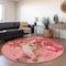 Homeroots 8' Coral Pink And Brown Round Abstract Washable Indoor Outdoor Area Rug 599558 - alternate 6