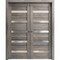Sartodoors Sliding French Dbl Pocket Doors 64 x 80in, Nebraska Grey W/ Frosted Glass, Kit Trims Rail Hardware QUADRO4445DP-NEB-64 - alternate 1