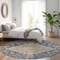 Homeroots 8' Navy Blue Beige And Brown Round Oriental Washable Indoor Outdoor Area Rug 605255 - alternate 9