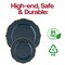 Smarty Had A Party 10.25" Navy with Gold Rim Round Blossom Disposable Plastic Dinner Plates (120 Plates), 120PK 4840NG-CASE - alternate 7