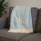 Homeroots 55" X 70" Sky Blue White Herringbone Cotton Blend K Initial Throw Blanket with Tassels Embroidery 680588 - alternate 5