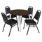 Regency Round Kahlo Breakroom Table W/ 4 Restaurant Stack Chairs, 36 in W, 36 in L, Neo Walnut TPL36RNDNWCM29BK - alternate 1