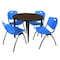 Regency Round Kahlo Breakroom Table W/ 4 M Stack Chairs, 36 in W, 36 in L, Neo Walnut TPL36RNDNWBK47BE - alternate 1