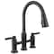 Delta Renaldi Two Handle Pull-Down Bridge Kitchen Faucet Matte Black 2384L-BL-DST - alternate 1
