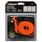 Prosource Tie-Down, 1 in W, 13 ft L, Polyester Webbing, Metal Ratchet, Orange, 300 lb, S-Hook End Fitting FH64070 - alternate 3