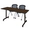 Regency Kobe Mobile T-Base Training Table W/ 2 Stack Chairs, 60 in W, 24 in L, Neo Walnut MKTRCC6024NW23BK - alternate 1