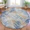 Homeroots 8' Navy Blue And Beige Round Geometric Washable Indoor Outdoor Area Rug 632007 - alternate 5