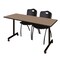 Regency Kobe Mobile T-Base Training Table W/ 2 M Stack Chairs, 66 in W, 24 in L, Noble Oak MKTRCC6624NO47BK - alternate 1