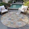Homeroots 8' Terra Cotta Beige And Teal Blue Round Geometric Washable Indoor Outdoor Area Rug 603283 - alternate 7