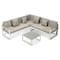 Leisuremod Chelsea White Sectional With Adjustable Headrest & Coffee Table With Beige Cushions CSLW-80BG - alternate 8