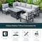 Leisuremod Chelsea 7-Piece Patio Sectional And Fire Pit Table Black Aluminum With Cushions, Light Grey CSFBL-7LGR - alternate 8