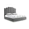 Homeroots Queen Grey Upholstered Vertical Channel Velvet Bed with USB 486081 - alternate 1