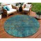 Homeroots 8' Teal Blue Navy Blue And Brown Round Abstract Washable Indoor Outdoor Area Rug 612366 - alternate 1