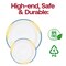 Smarty Had A Party 10.25" White with Blue and Gold Harmony Rim Plastic Dinner Plates (120 Plates), 120PK 600-CASE - alternate 8