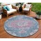 Homeroots 8' Blue Round Floral Medallion Washable Indoor Outdoor Area Rug 607844 - alternate 1
