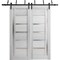 Sartodoors Sliding Closet Frosted Glass Barn Bypass Doors Grey 56x80 (2* 28x80) Solid Core Modern Interior QUADRO4088BBB-OAK-56 - alternate 1