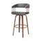 Homeroots 31" Gray And Wood Brown Faux Leather Swivel Bar Height Bar Chair 534470 - alternate 9