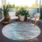 Homeroots 8' Teal Blue Charcoal And Silver Round Abstract Washable Indoor Outdoor Area Rug 582412 - alternate 6