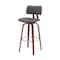 Homeroots 30" Gray And Wood Brown Faux Leather Swivel Low Back Bar Height Bar Chair 534435 - alternate 9