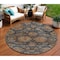 Homeroots 8' Navy Blue Brown And Terra Cotta Round Damask Washable Indoor Outdoor Area Rug 603601 - alternate 1
