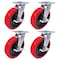 Hyw Products Heavy Duty Caster Set 8in Polyurethane on Plastic Wheels, 4 Swivel with Brake, 4PK 40-80S-A1-PU-TB-4 - alternate 1