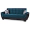 Homeroots 93" Blue Microfiber And Faux Leather Sleeper Sofa And Toss Pillows With Brown Legs 607165 - alternate 1