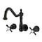 Kingston Brass Two-Handle Wall Mount Kitchen Faucet, Matte Black KS1280BEX - alternate 1