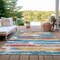 Homeroots 9' X 12' Ivory Teal Blue Orange And Red Striped Washable Indoor Outdoor Area Rug 616656 - alternate 9