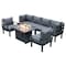 Leisuremod Chelsea 7-Piece Patio Sectional And Fire Pit Table Black Aluminum With Cushions, Black CSFBL-7BL - alternate 1