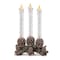 Homeroots Set of Three Clear Flameless Taper Candles In Brown And Green Resin Pinecone Holder, 3PK 633980 - alternate 1