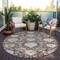 Homeroots 8' Brown Gray And Ivory Round Damask Washable Indoor Outdoor Area Rug 599402 - alternate 5