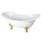 Kingston Brass 72" Cast Iron Oval Double Slipper Clawfoot Tub, No Faucet Drillings, White/Brushed Brass VCTND7231NC7 - alternate 1
