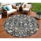 Homeroots 8' Black Ivory And Gray Round Oriental Washable Indoor Outdoor Area Rug 598024 - alternate 1