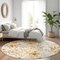 Homeroots 8' Ivory And Beige Round Floral Washable Indoor Outdoor Area Rug 611146 - alternate 7